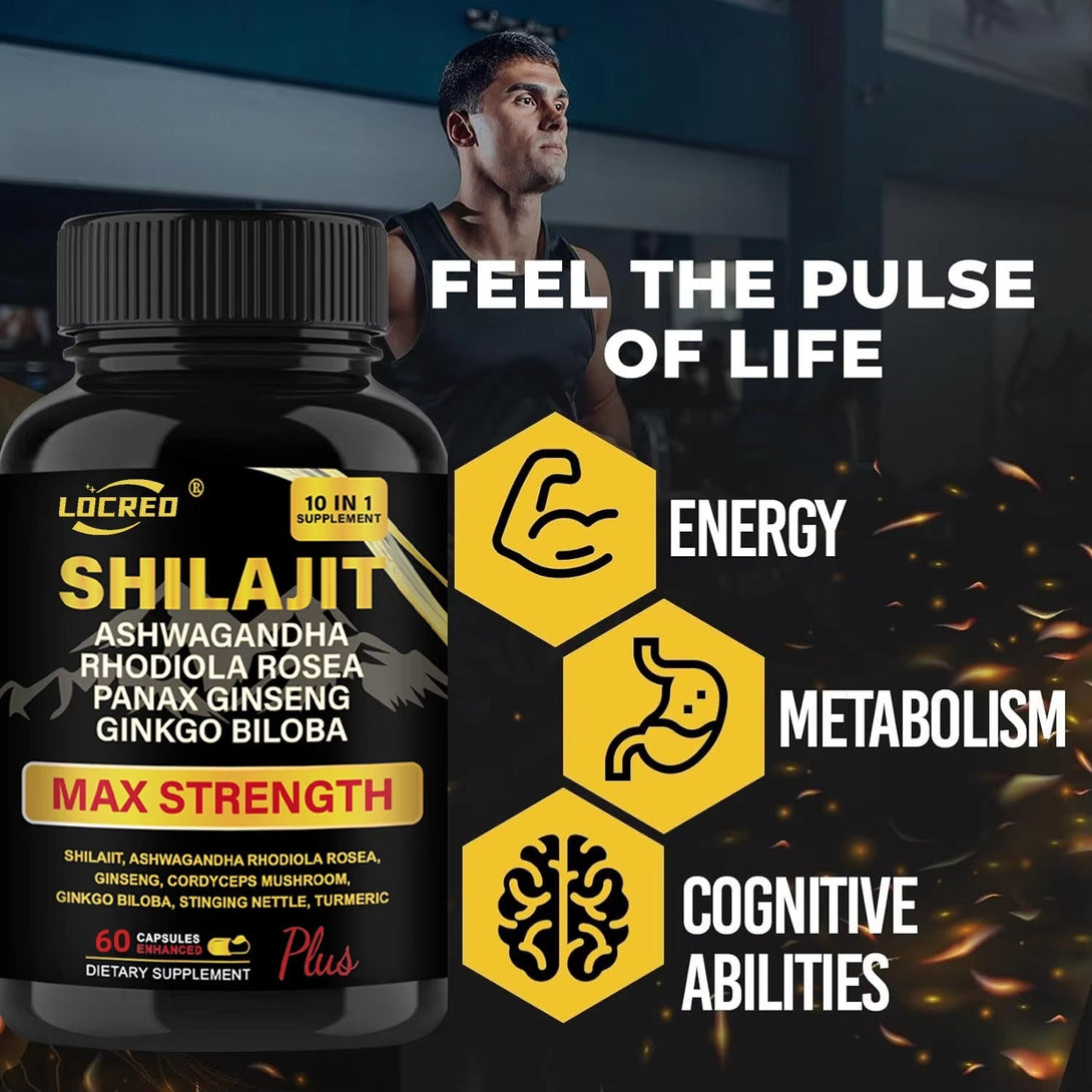 Shilajit Capsules Ashwagandha Extra Strength Dietary Supplement 60 Capsules - Shonovi Customs
