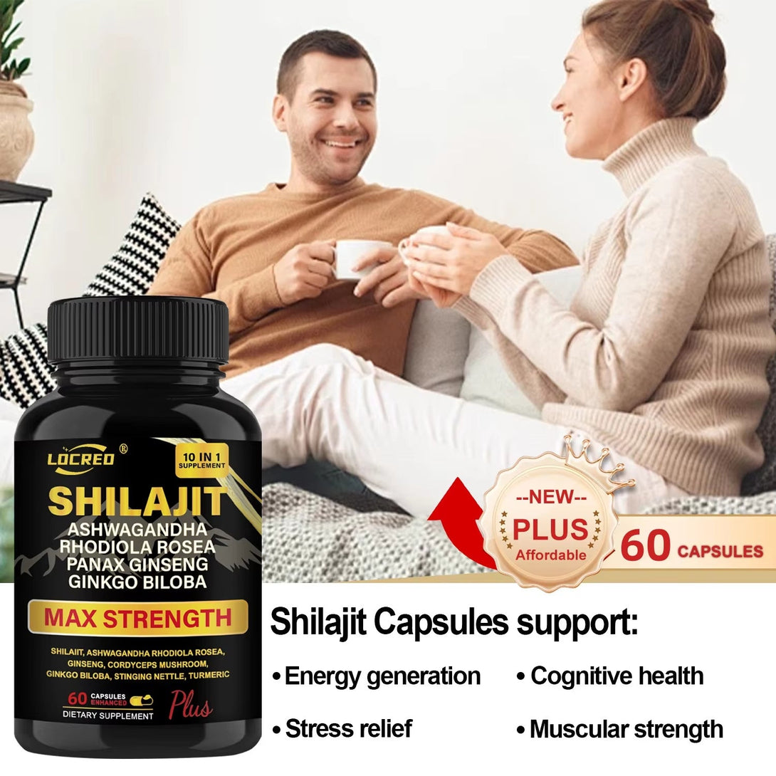 Shilajit Capsules Ashwagandha Extra Strength Dietary Supplement 60 Capsules - Shonovi Customs