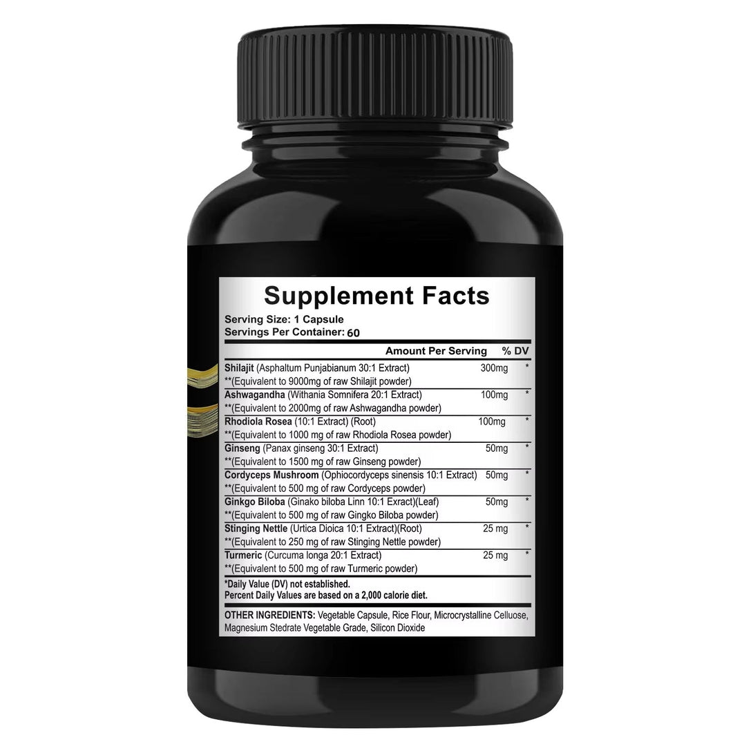 Shilajit Capsules Ashwagandha Extra Strength Dietary Supplement 60 Capsules - Shonovi Customs