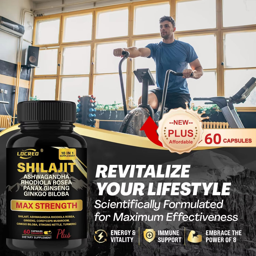 Shilajit Capsules Ashwagandha Extra Strength Dietary Supplement 60 Capsules - Shonovi Customs